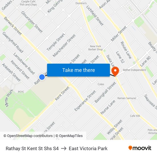 Rathay St Kent St Shs S4 to East Victoria Park map