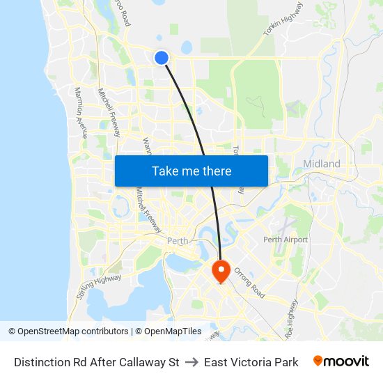 Distinction Rd After Callaway St to East Victoria Park map