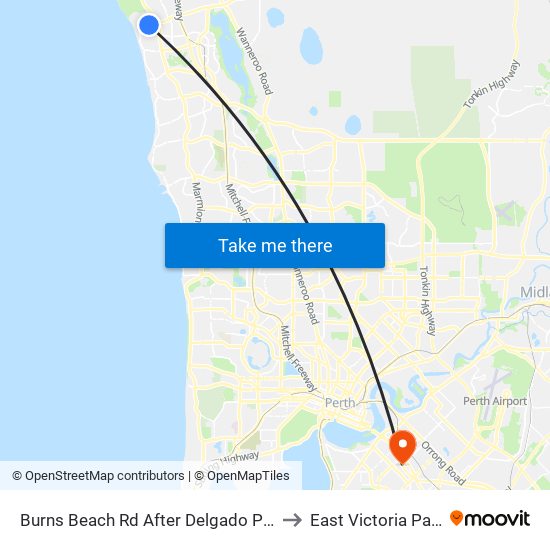 Burns Beach Rd After Delgado Pde to East Victoria Park map