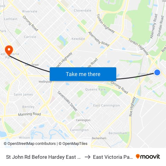 St John Rd Before Hardey East Rd to East Victoria Park map