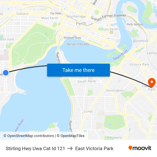 Stirling Hwy Uwa Cat Id 121 to East Victoria Park map