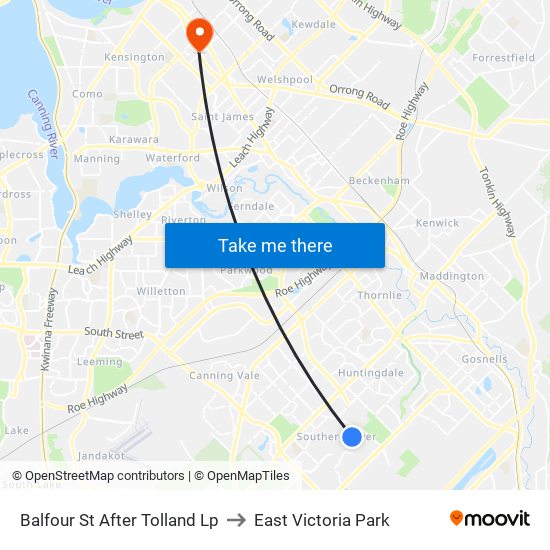 Balfour St After Tolland Lp to East Victoria Park map