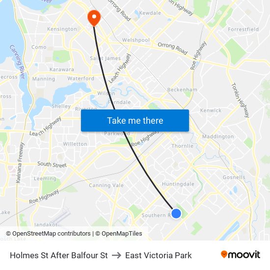 Holmes St After Balfour St to East Victoria Park map