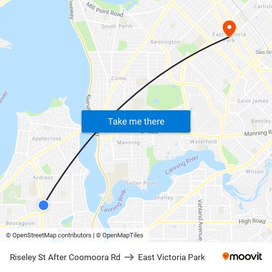 Riseley St After Coomoora Rd to East Victoria Park map