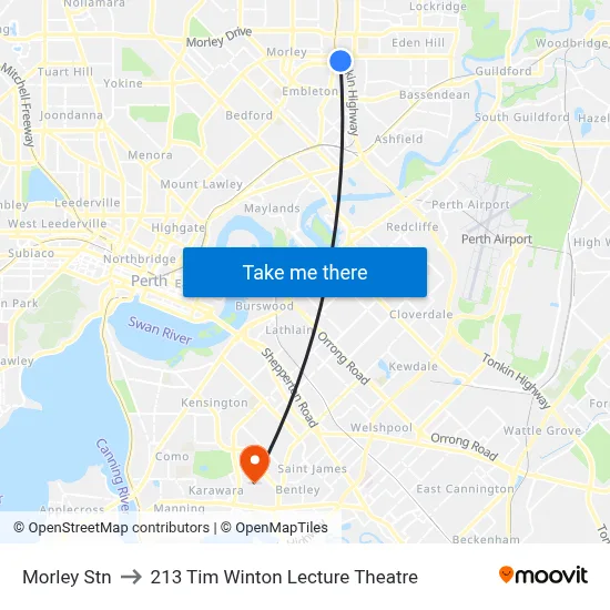 Morley Stn to 213 Tim Winton Lecture Theatre map