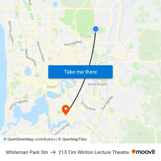 Whiteman Park Stn to 213 Tim Winton Lecture Theatre map