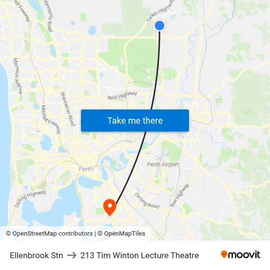 Ellenbrook Stn to 213 Tim Winton Lecture Theatre map