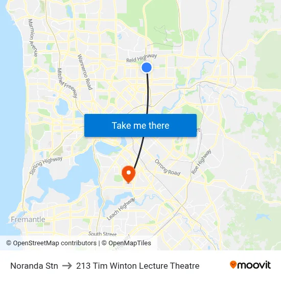 Noranda Stn to 213 Tim Winton Lecture Theatre map