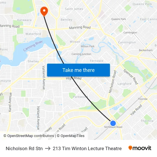 Nicholson Rd Stn to 213 Tim Winton Lecture Theatre map