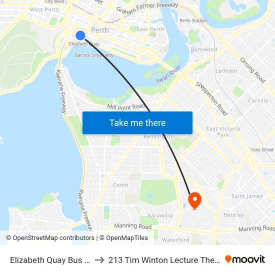 Elizabeth Quay Bus Stn to 213 Tim Winton Lecture Theatre map