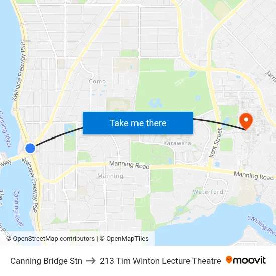 Canning Bridge Stn to 213 Tim Winton Lecture Theatre map