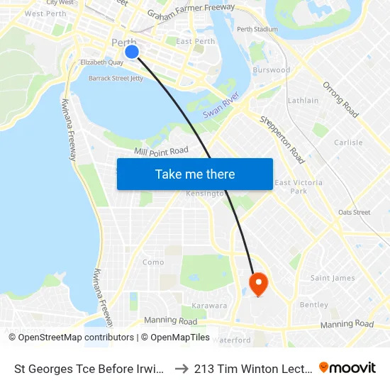 St Georges Tce Before Irwin St Eastbound to 213 Tim Winton Lecture Theatre map