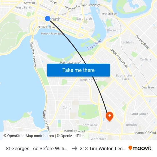St Georges Tce Before William St Eastbound to 213 Tim Winton Lecture Theatre map