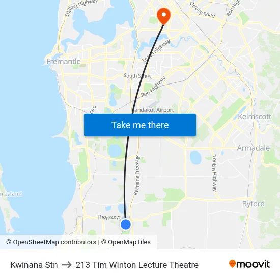 Kwinana Stn to 213 Tim Winton Lecture Theatre map