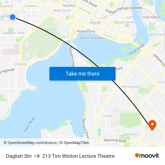 Daglish Stn to 213 Tim Winton Lecture Theatre map
