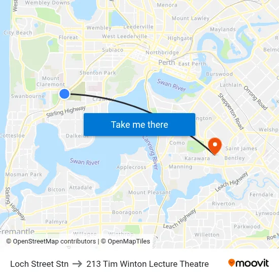 Loch Street Stn to 213 Tim Winton Lecture Theatre map