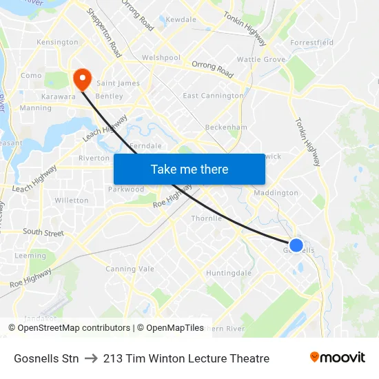 Gosnells Stn to 213 Tim Winton Lecture Theatre map