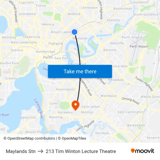 Maylands Stn to 213 Tim Winton Lecture Theatre map