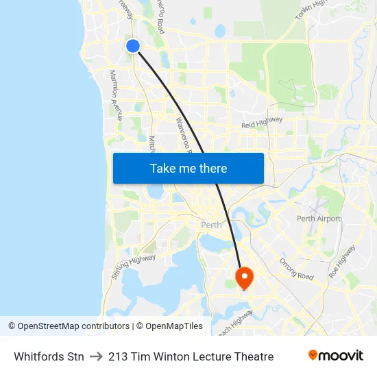 Whitfords Stn to 213 Tim Winton Lecture Theatre map