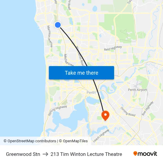 Greenwood Stn to 213 Tim Winton Lecture Theatre map