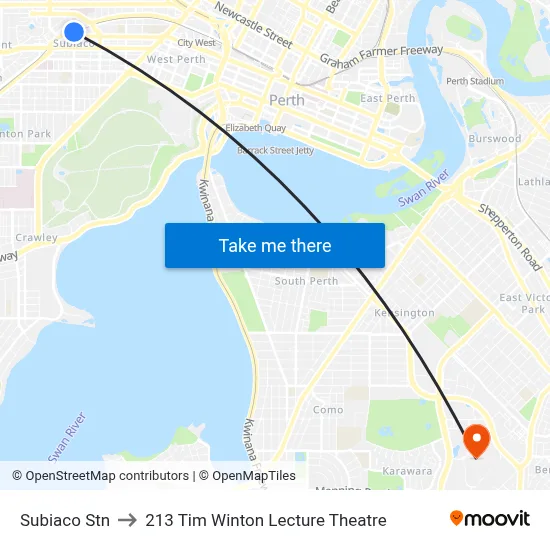 Subiaco Stn to 213 Tim Winton Lecture Theatre map