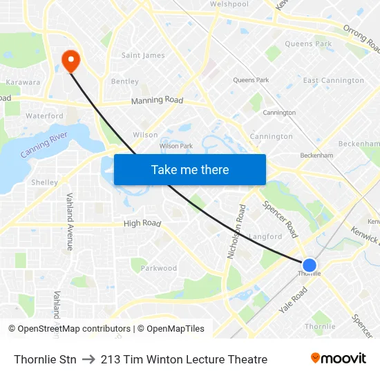 Thornlie Stn to 213 Tim Winton Lecture Theatre map