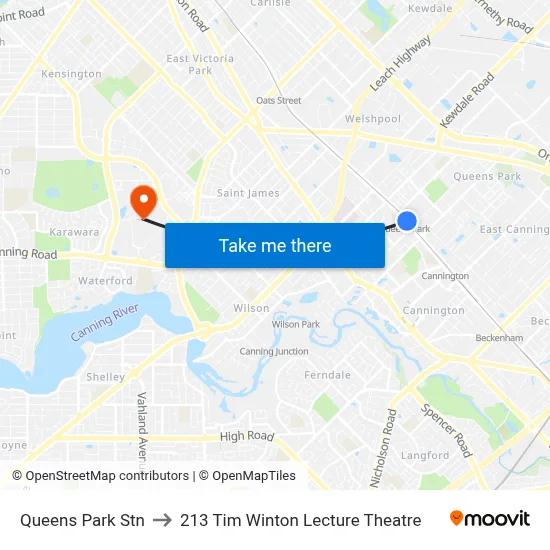 Queens Park Stn to 213 Tim Winton Lecture Theatre map