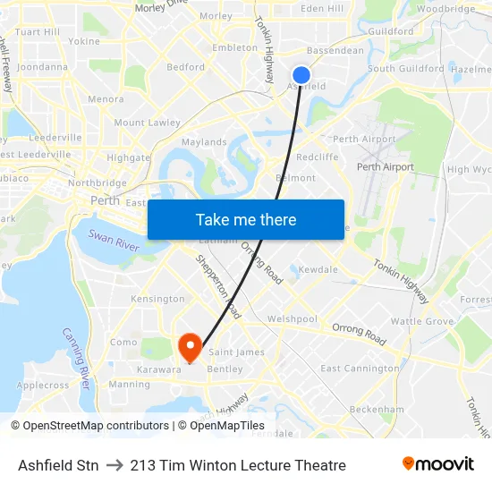 Ashfield Stn to 213 Tim Winton Lecture Theatre map