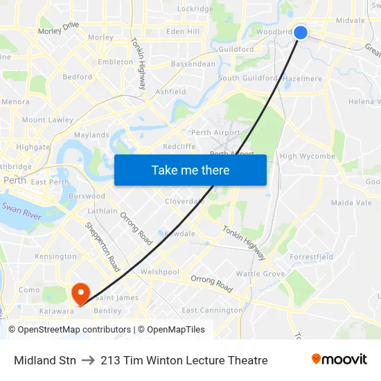 Midland Stn to 213 Tim Winton Lecture Theatre map