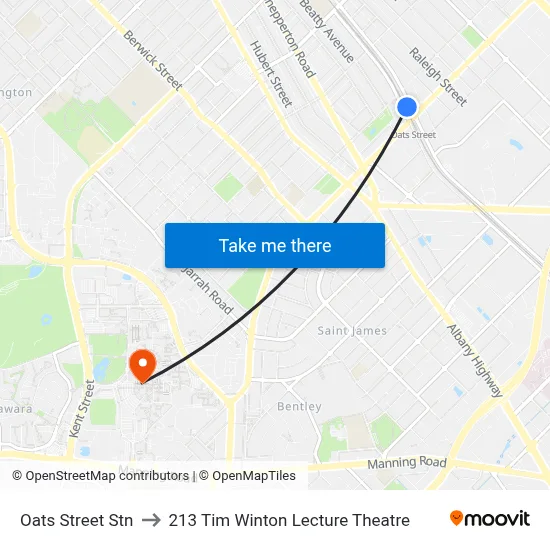 Oats Street Stn to 213 Tim Winton Lecture Theatre map