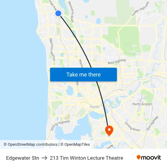 Edgewater Stn to 213 Tim Winton Lecture Theatre map