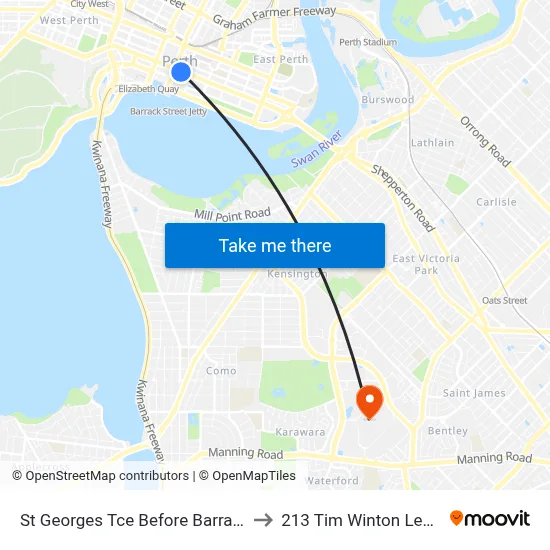 St Georges Tce Before Barrack St Westbound to 213 Tim Winton Lecture Theatre map