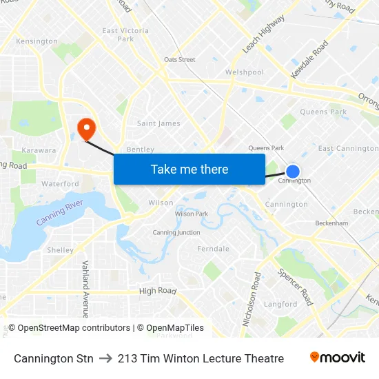 Cannington Stn to 213 Tim Winton Lecture Theatre map