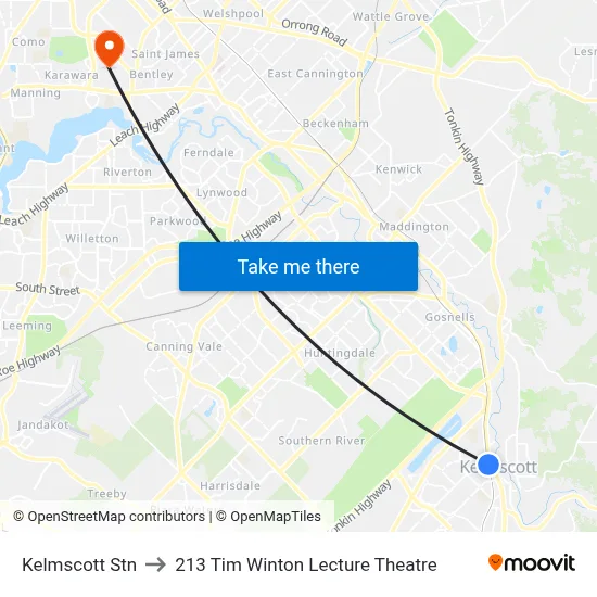 Kelmscott Stn to 213 Tim Winton Lecture Theatre map