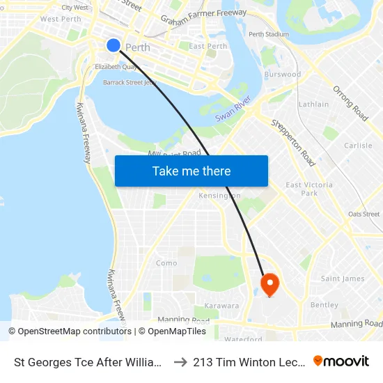 St Georges Tce After William St Westbound to 213 Tim Winton Lecture Theatre map