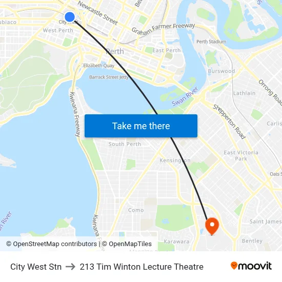City West Stn to 213 Tim Winton Lecture Theatre map