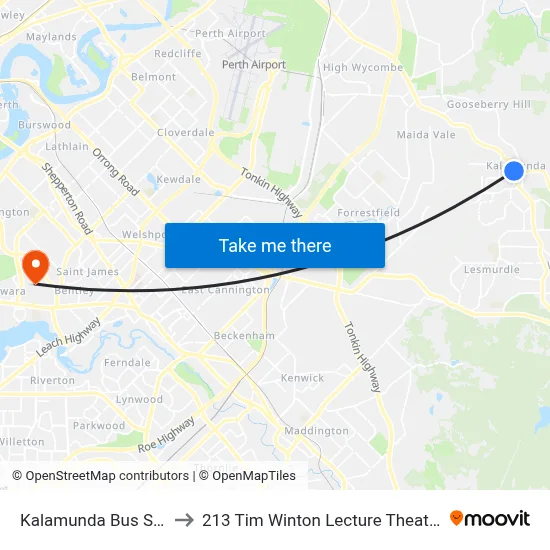 Kalamunda Bus Stn to 213 Tim Winton Lecture Theatre map