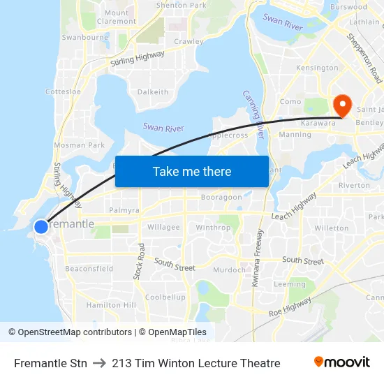 Fremantle Stn to 213 Tim Winton Lecture Theatre map