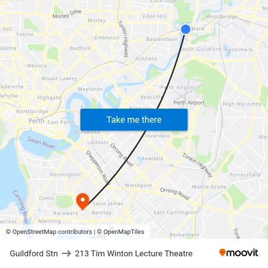 Guildford Stn to 213 Tim Winton Lecture Theatre map