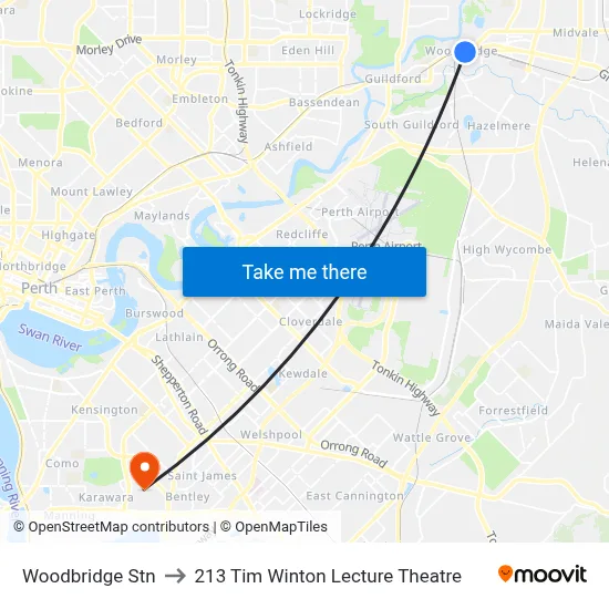 Woodbridge Stn to 213 Tim Winton Lecture Theatre map