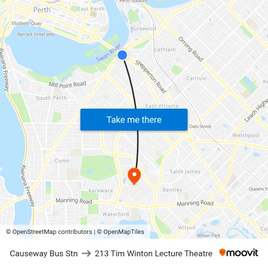 Causeway Bus Stn to 213 Tim Winton Lecture Theatre map