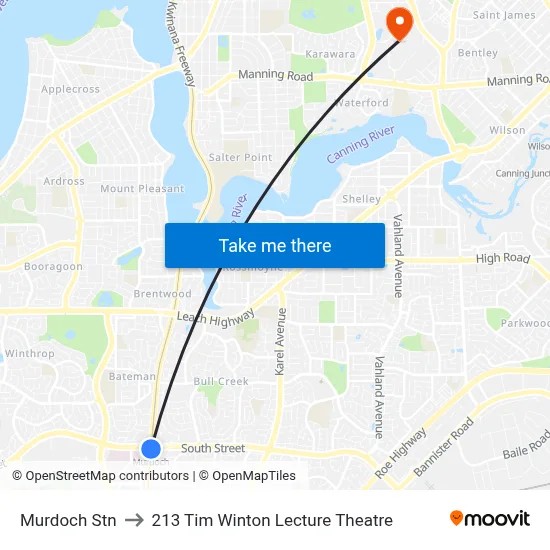 Murdoch Stn to 213 Tim Winton Lecture Theatre map
