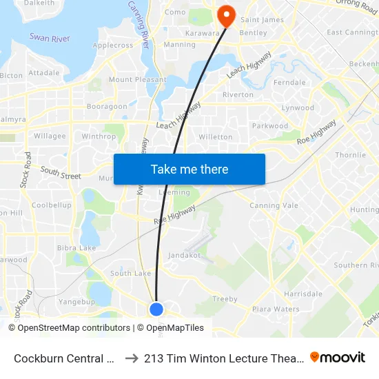Cockburn Central Stn to 213 Tim Winton Lecture Theatre map