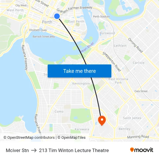 Mciver Stn to 213 Tim Winton Lecture Theatre map