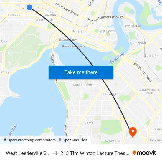 West Leederville Stn to 213 Tim Winton Lecture Theatre map