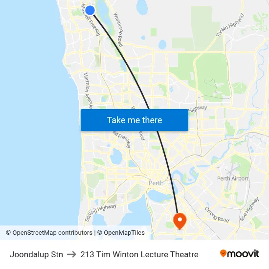 Joondalup Stn to 213 Tim Winton Lecture Theatre map