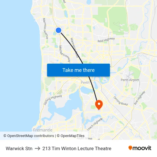 Warwick Stn to 213 Tim Winton Lecture Theatre map