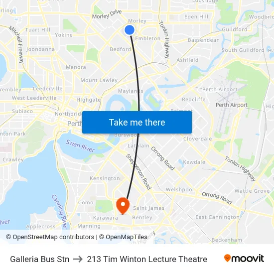 Galleria Bus Stn to 213 Tim Winton Lecture Theatre map