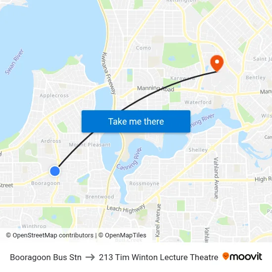 Booragoon Bus Stn to 213 Tim Winton Lecture Theatre map