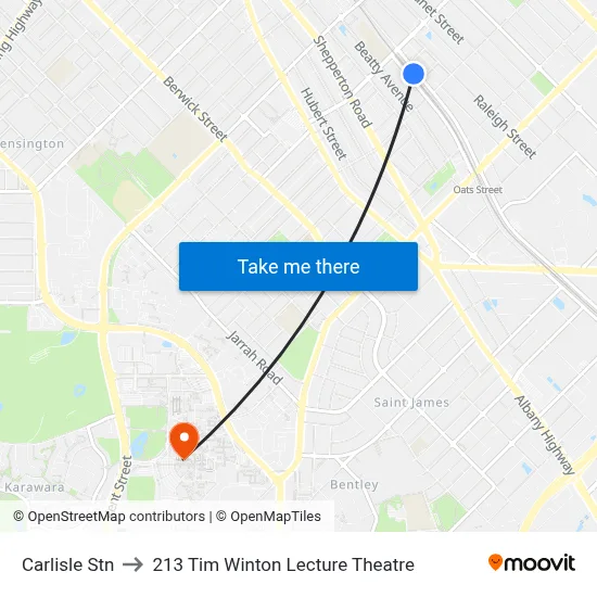 Carlisle Stn to 213 Tim Winton Lecture Theatre map